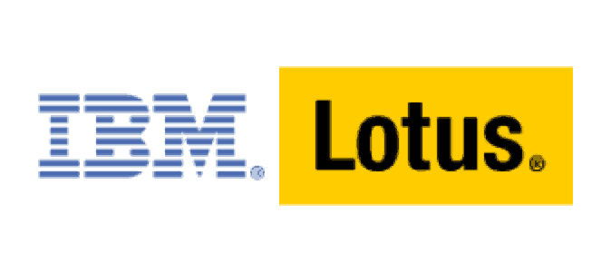 IBM and Lotus logos on a grey background.