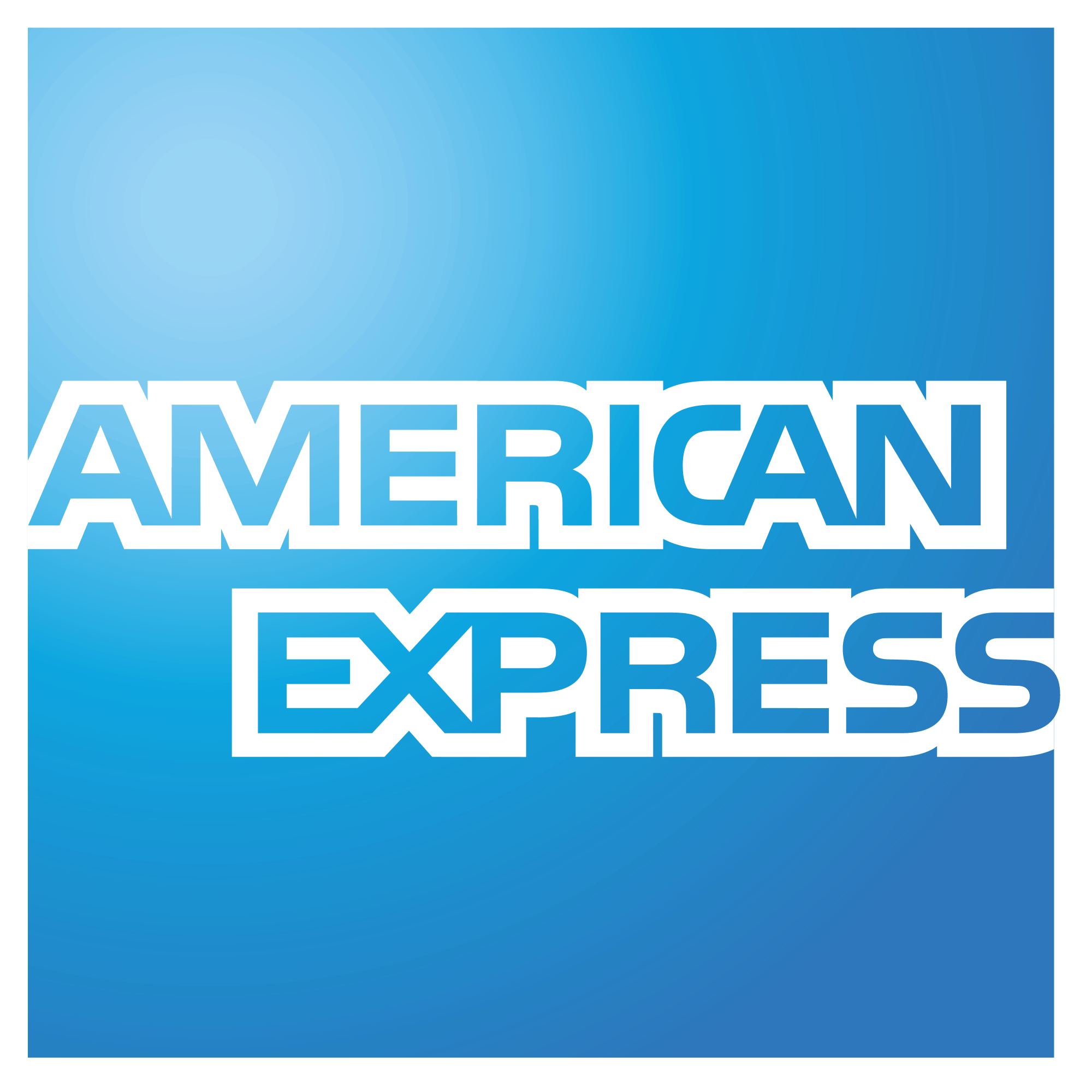 The American Express logo on a blue background, providing branding services for CEO.