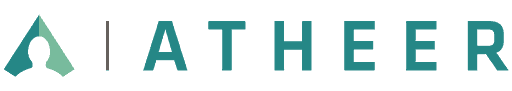 The atheer logo on a green background, representing a technology startup mentored by the CEO.