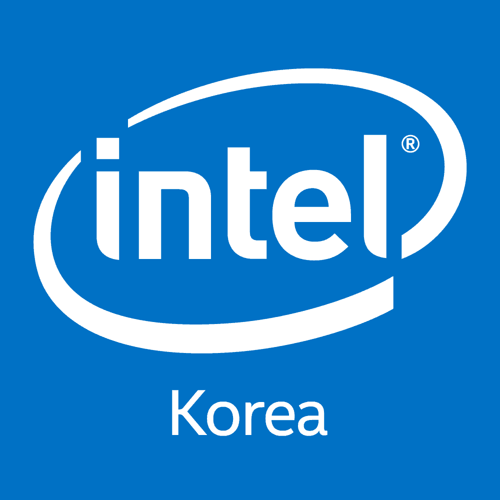 Intel Korea logo on a blue background.