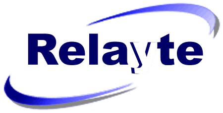 A blue logo with the word relaye on it, specially designed for technology startups.