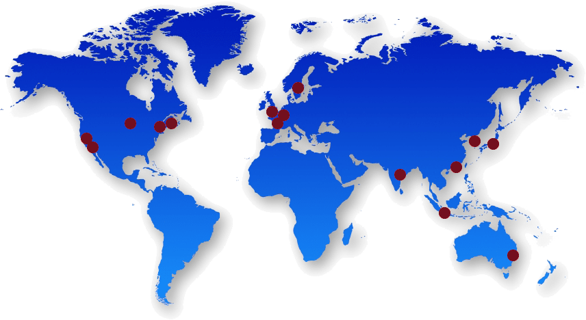 A world map with red dots representing startup locations.