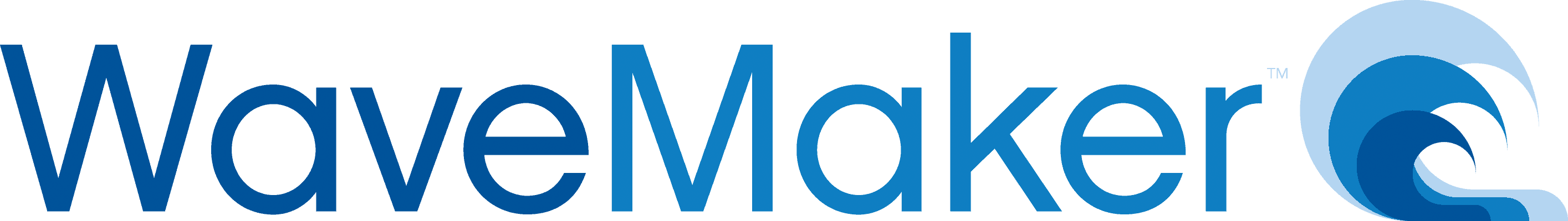 The wavemaker logo on a blue background representing a technology startup.