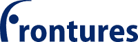 Blue and white logo displaying the word "Frontures" with a stylized letter "F" featuring a dot and curved line.