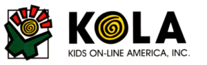 KOLA logo featuring a stylized hand with a yellow spiral beside the text "KOLA Kids On-Line America, Inc.